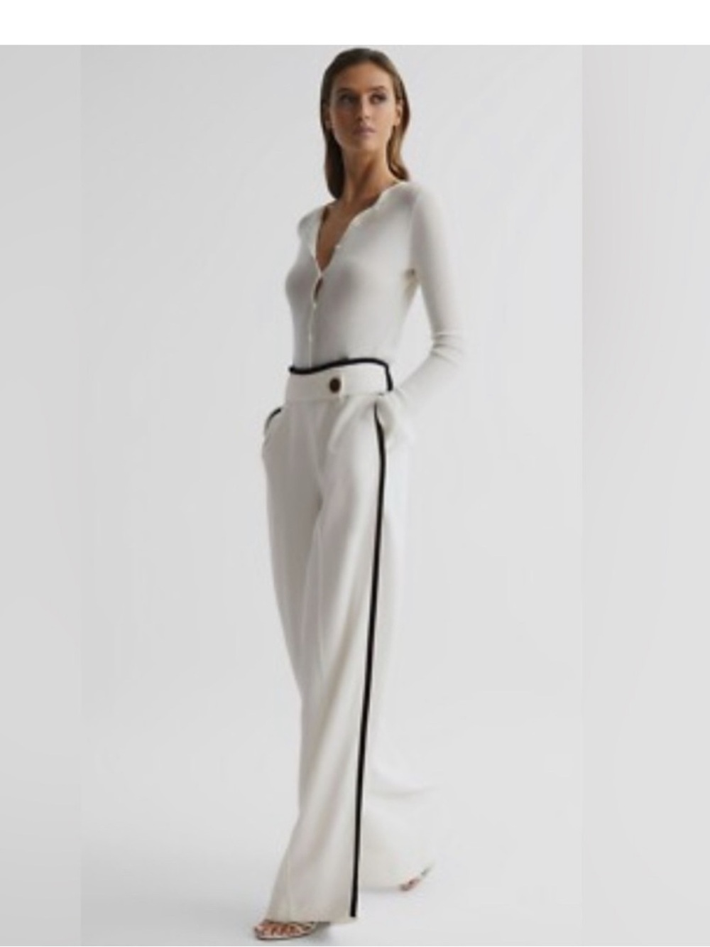 REISS Lina Button Detail Wide Leg Pants